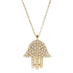 18ct gold cubic zirconia set Fatima pendant necklace, stamped 750