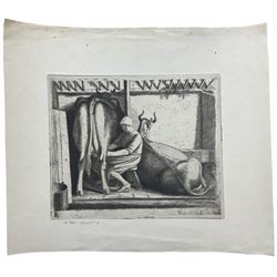 Frederick George Austin (British 1902-1990): A Milkmaid Milking, drypoint etching numbered ‘1st state’ and dated November 2nd 1929 in pencil 16cm x 19cm (unframed) Provenance: direct from the granddaughter of the artist