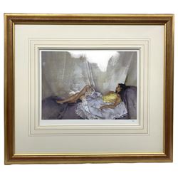 After Sir William Russell Flint (Scottish 1880-1969): 'Cecilia Reclining', limited edition colour print numbered 208/750 pub. 2000, 27cm x 37cm