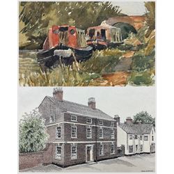 Stephen Broadbent (Yorkshire Contemporary): 'Secluded Moorings', watercolour signed; Sonia Barnes (Northern British 20th century): '98 King Street' Knutsford - Cheshire, watercolour signed max 16cm x 23cm (2)