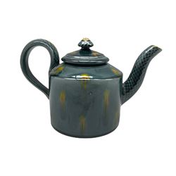Kevin de Choisy (British 1954-): Wheildon type glazed teapot with scale pattern handle and spout, impressed mark beneath H14.5cm 
