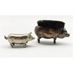 Edwardian silver novelty pen wipe in the form of a pig L6cm Birmingham 1905 Maker Adie & Lovekin Ltd and a plated pig vesta case