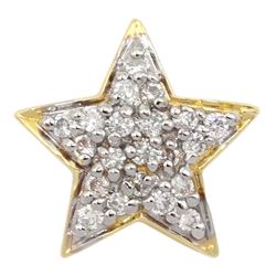 Gold pave set diamond star pendant, stamped 14K, total diamond weight approx 0.25 cart