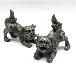 Pair of bronze figures of Chinese lions 14cm x 17cm