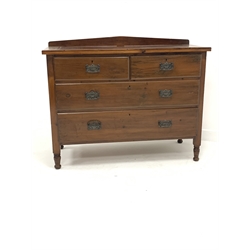 Edwardian walnut chest, with raised back over two short and two long drawers, raised on turned supports, W104cm, H84cm, D46cm