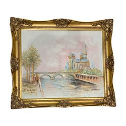 M Church (Continental 20th century): Parisian Style River Scene, oil on canvas signed 49cm x 59cm