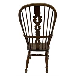 19th century ash and elm Windsor chair, the splat and spindle back over elm seat raised on turned supports 
