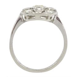 Platinum milgrain set round brilliant cut diamond circular cluster ring, stamped Plat