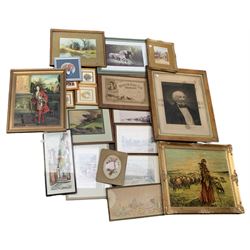 Large collection of oils, watercolours, prints etc including early 20thC 'Bridgerton Burns Club' certificate 