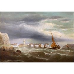 William Daniel Penny (Northern British 1834-1924): Ships in Stormy Seas, oil on panel signed and dated 1885, 16cm x 22cm