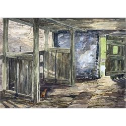 Lynne R. Moore (British Contemporary): 'Barn Interior Towards Stalling Busk', watercolour signed and dated 1981, together with another landscape watercolour signed indistinctly max 27cm x 37cm (2)