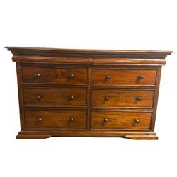 Mahogany eight drawer chest, the projecting top over two cushion and frieze drawers, over six graduated drawers, raised on short bracket supports W150cm, H90cm, D56cm