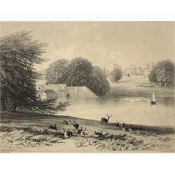 Day after Radclyffe, pair of lithographs of Blenheim Palace, 28cm x 37cm and an artist signed etching after Meissonier