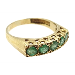 9ct gold five stone emerald ring, hallmarked 
