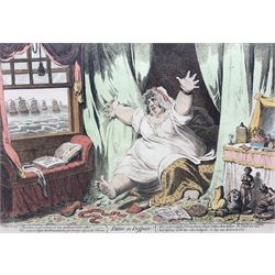 After James Gillray (British 1756-1815): 'Dido in Despair!' Depicting Emma Lady Hamilton, etching and aquatint with hand-colouring, Henry G Bohn edition pub. c.1847-1851, 26cm x 35cm