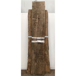 Large board of unworked oak, 255cm x 82cm x 5cm and another board of possible oak 283cm x 52cm x 8cm