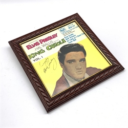 Elvis Presley signed  King Creole EP; framed and glazed, with letter of authenticity, signed Jim Hannaford 17cm x 17cm 