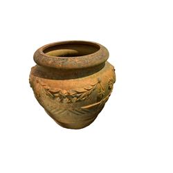 Collection of garden planters and plant pots - pair terracotta bowl shaped planters decorated with floral garlands (H41cm, D40cm), various salt-glazed and terracotta pots (18)