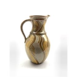 William Illsley (b1948) - Stamford pottery jug decorated in yellow and green on a speckled ground and with loop handle H35cm
