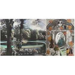 Hilary Adair (British 1943-) - 'Mozart -A Memorial' artist signed limited edition print dated '91 numbered 6/75, 47cm x 35cm; Dickson (British 20th century): 'The Moon Ponds of Studley Royal', artist's proof screenprint signed and titled 38cm x 55cm (2)