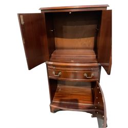 Georgian style mahogany cupboard on cupboard in the style of a cupboard on chest, fitted with one slide and a drawer  