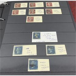 Great British Queen Victoria and later stamps including penny black, red MX cancel, imperf penny reds including MX cancel example, perf penny reds stars and plates, bantams, other Queen Victoria stamps including a small number of mint examples, King Edward VII examples, King George V seahorses, King Edward VIII mint and cancelled, King George VI including definitive blocks of four, Queen Elizabeth II wildings etc, housed in a red ring binder folder 