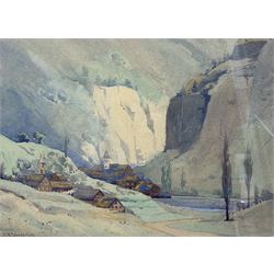 E W Powell (British early 20th century): Fjord Landscape and Village, pair watercolours signed and dated 1922 and 1930 each 30cm x 42cm (2)