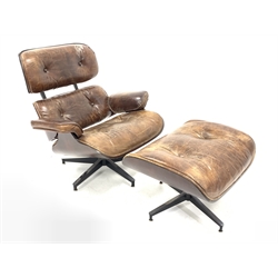 After Eames - Eames style lounger with ottoman, armchair width - 84cm, ottoman width - 66cm