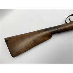 19th century percussion cap muzzle loading gun, the walnut stock with checkered fore-end, steel butt cap, engraved action inscribed W & Co., 80cm part octagonal barrel (lacking under-barrel ram rod and holders) L121cm overall
