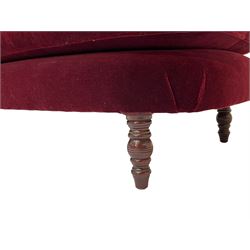 George Smith of London - chaise longue or day bed, upholstered in berry Mohair velvet with buttoned and rolled arms, on turned front feet and splayed rear feet