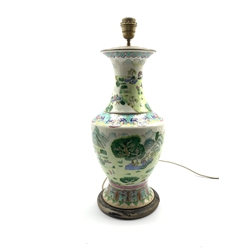  Oriental vase column table lamp decorated with figures and landscapes on a wooden base H46cm  