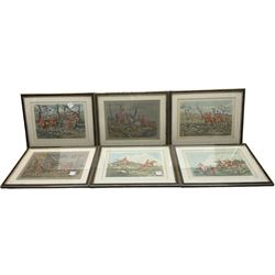 After Henry Alken (British 1785–7 April 1851): Hunting Scenes, set of six engravings with hand colouring variously titled 26cm x 36cm (6)