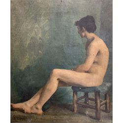 Circle of Henry Scott Tuke (British 1858-1929): Full Length Portrait of a Nude Youth, oil on canvas unsigned 76cm x 63cm (unframed)
