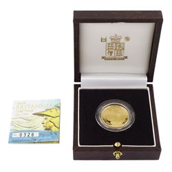 Queen Elizabeth II 2006 gold proof twenty five pound quarter ounce Britannia coin, cased with certificate