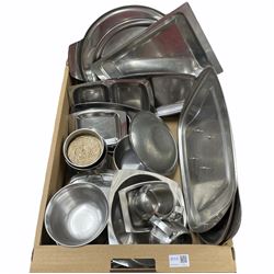 Old Hall and Danish stainless steel table ware including tea trays, serving dishes, milk jugs etc and other similar pieces in one box