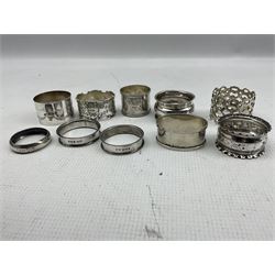 Collection of ten silver serviette rings, various dates and makers 5.5oz
