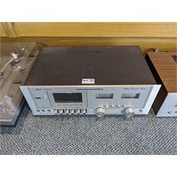 Audio equipment comprising a Leak 1800 tuner amplifier, Rotel RX-203 stereo receiver, Marantz 5000 stereo cassette deck, and Garrard GT25P-1  record deck (4)
