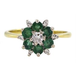 18ct gold emerald and diamond cluster ring, London 1976