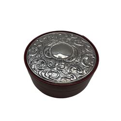Continental silver-mounted leather box stamped 925 D15.5cm