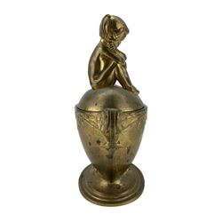 Max Blondat (French, 1872-1925): 'Cupid at Rest', bronze twin-handled bowl and cover, signed Max Blondat 'Siot Paris' for the foundry; impressed 071 beneath, H23cm x W17cm