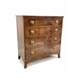 Late Georgian mahogany chest fitted with four long graduated cock beaded drawers, plate brass handles, raised on splayed bracket supports W102cm, H109cm, D50cm