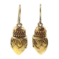 Pair of Victorian 15ct gold Etruscan revival pendant earrings