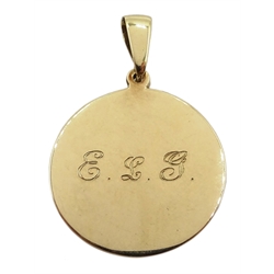 9ct gold engraved pendant stamped 375, approx 9gm