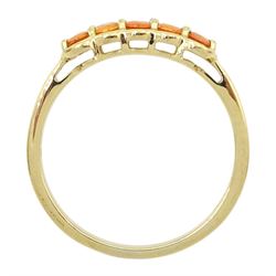 9ct gold five stone oval orange sapphire ring, hallmarked 