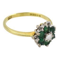 18ct gold emerald and diamond cluster ring, London 1976
