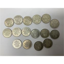 Sixteen King George VI halfcrown coins, dated two 1937, two 1938, three 1939, 1940, 1941, two 1942, 1943, 1944, two 1945 and 1946 (16)