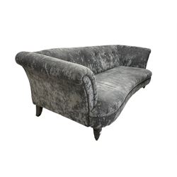 Grande sofa upholstered in crushed velvet fabric, with matching stool, raised on turned supports 