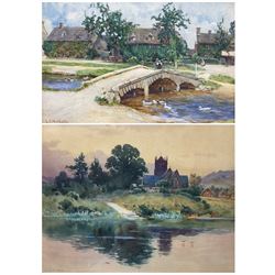 George Frederick Nicholls (British 1885-1937): Country Riverside Village and Lakeside Church, two watercolours signed max 19cm x 30cm (2)