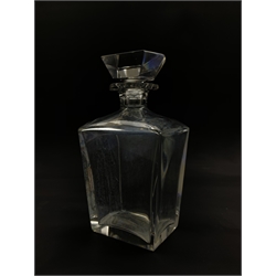 1920's Orrefors glass decanter,  of tapered rectangular section with stylised flat cut stopper, signed and numbered 2493 H20cm