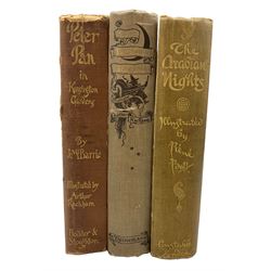 Thomas Ingoldsby - Ingoldsby Legends illustrated by Arthur Rackham with tipped in plates 1929 in grey boards, J.M.Barrie -  Peter Pan in Kensington Gardens illustrated by Arthur Rackham 4th ed 1907 and The Arabian Nights illustrated by Rene Bull 1912 (3)